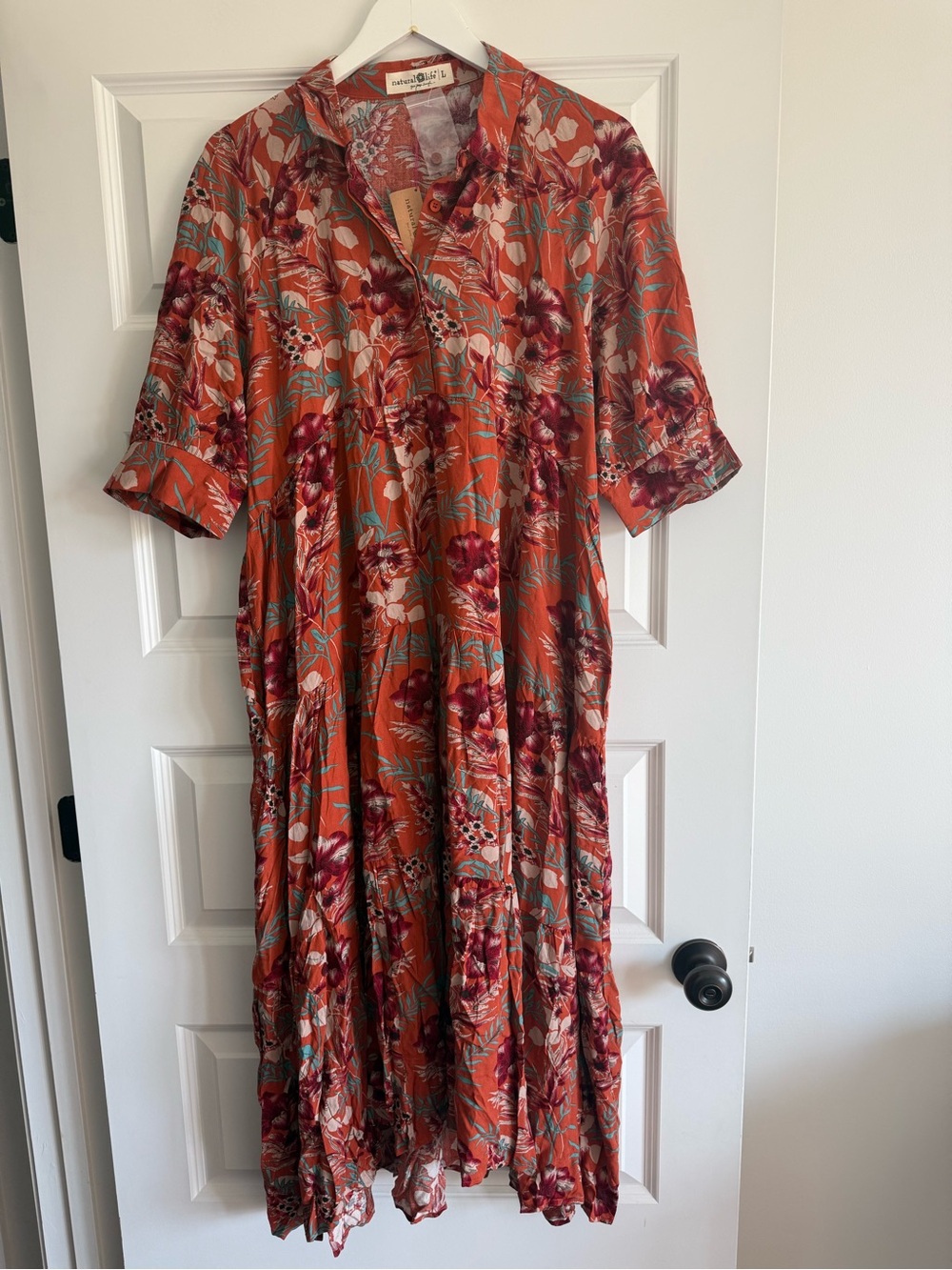 Natural Life Rebecca Midi Dress Orange Tropical Floral NWT L - Picture 3 of 14